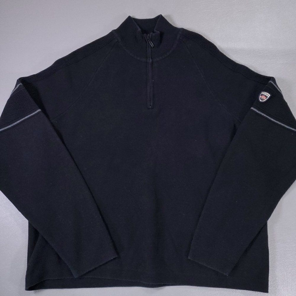 Eddie Bauer Sweater Mens Large Black 1/4 Zip Long Sleeve Made in Australia